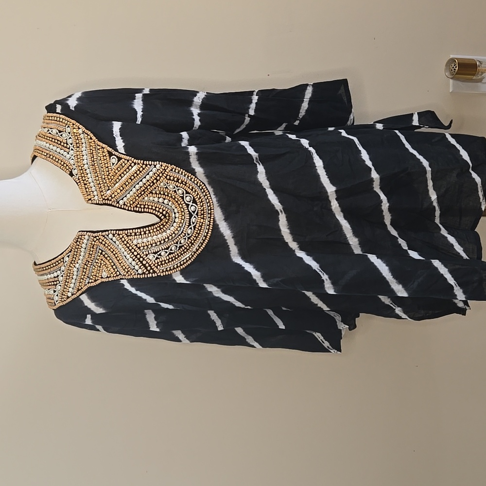 Boston Proper Tie-Dye Beaded Embroidered Tunic Top Large – Boho Luxe Statement - Picture 2 of 7